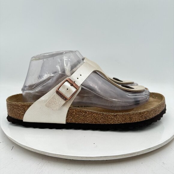 Birkenstock Gizeh Women Size 9 White Birko Flor Leather Thong T Strap Sandal - Picture 4 of 10